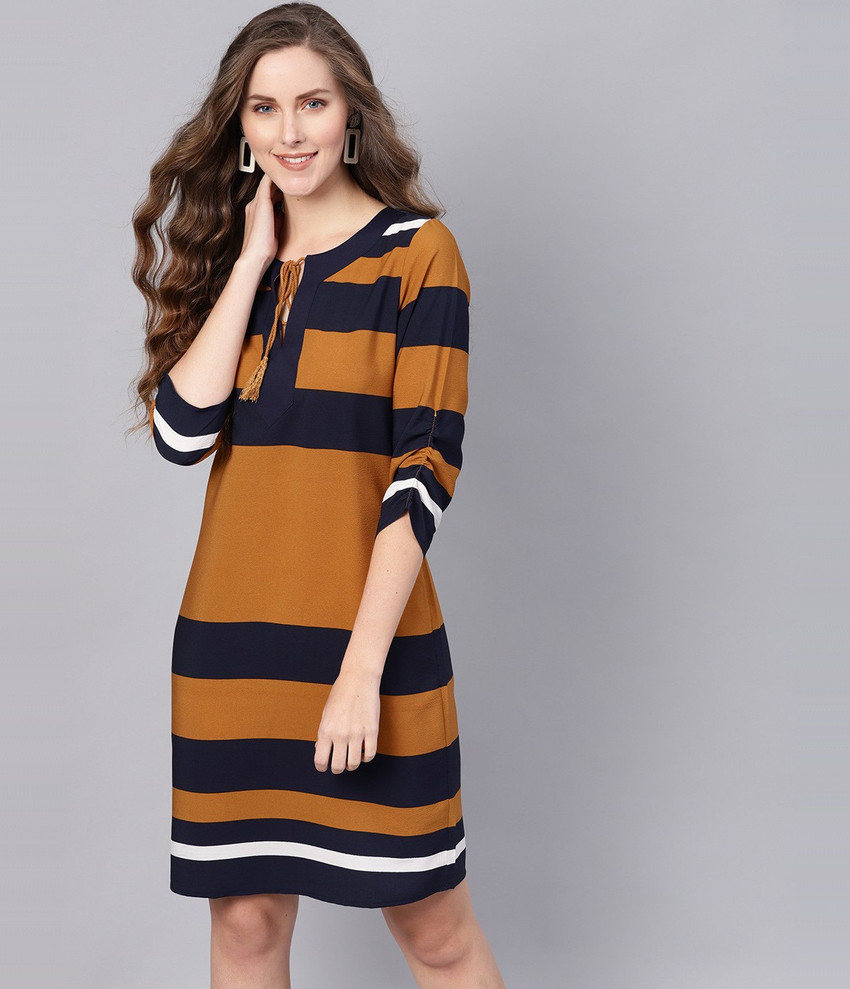 SASSAFRAS Women Shift Brown, Blue Above Knee/Mid Thigh Length Dress - Buy  SASSAFRAS Women Shift Brown, Blue Above Knee/Mid Thigh Length Dress Online  at Best Prices in India | Flipkart.com
