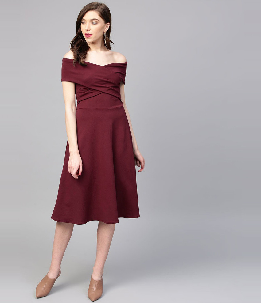 ATHENA Women A line Maroon Dress