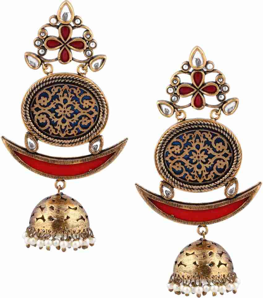 Buy Jaipur Lane Thewa styling enhanced with Synthetic moonga, Meena &  freshwater pearls Brass Earring Set Online at Best Prices in India 