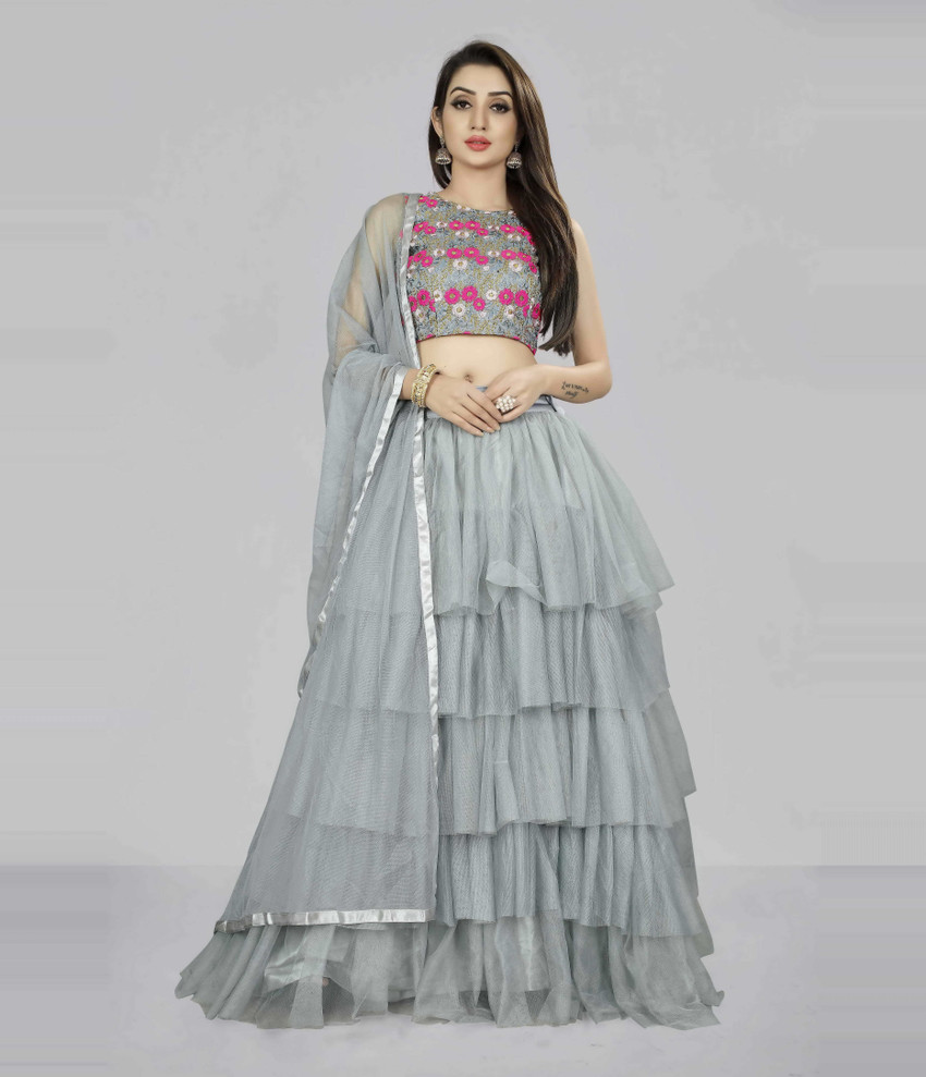 Graceful Grey Colored Crop Top Lehenga Choli For Girls – Cygnus Fashion