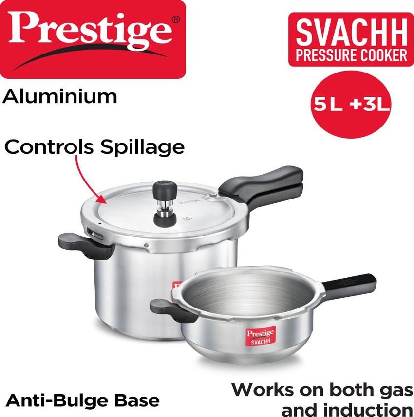 Prestige Svachh Combo 5 L 3 L Outer Lid Induction Bottom Pressure Cooker Pressure Pan Price in India Buy Prestige Svachh Combo 5 L 3 L Outer Lid Induction Bottom