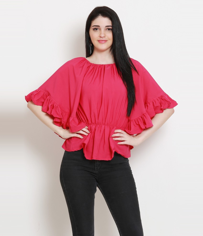 MEETNEX Casual Kimono Sleeve Solid Women Pink Top - Buy MEETNEX