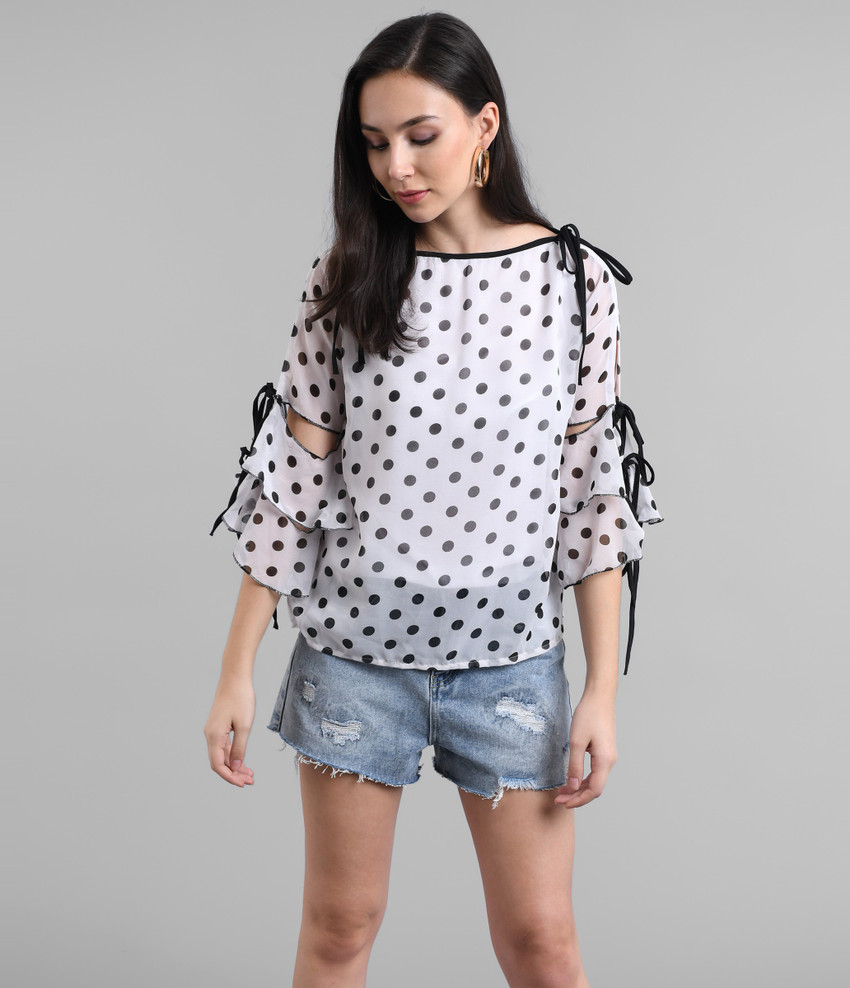 Raabta white cold shoulder top with black best sale knotes