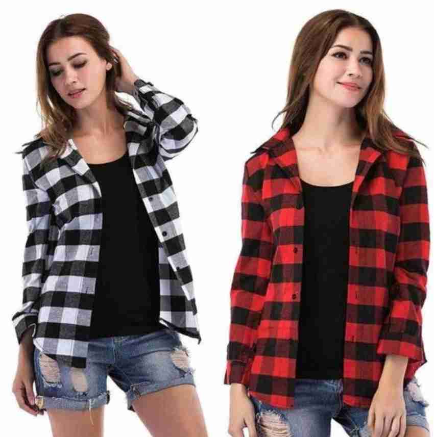 FUNDAY FASHION Women Checkered Casual Red White Shirt
