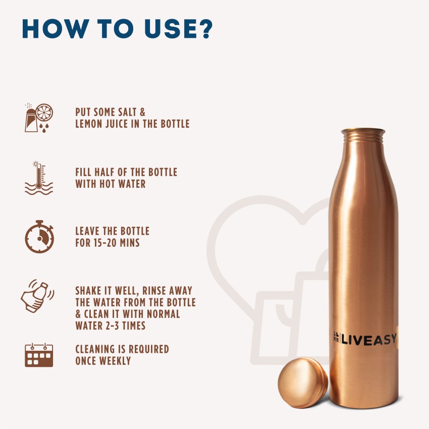 Pure Copper Water Bottle UNLINED, UNCOATED and LACQURE FREE for Ayurvedic  Health Benefits, 1000 Ml (33.81 Fl Oz)