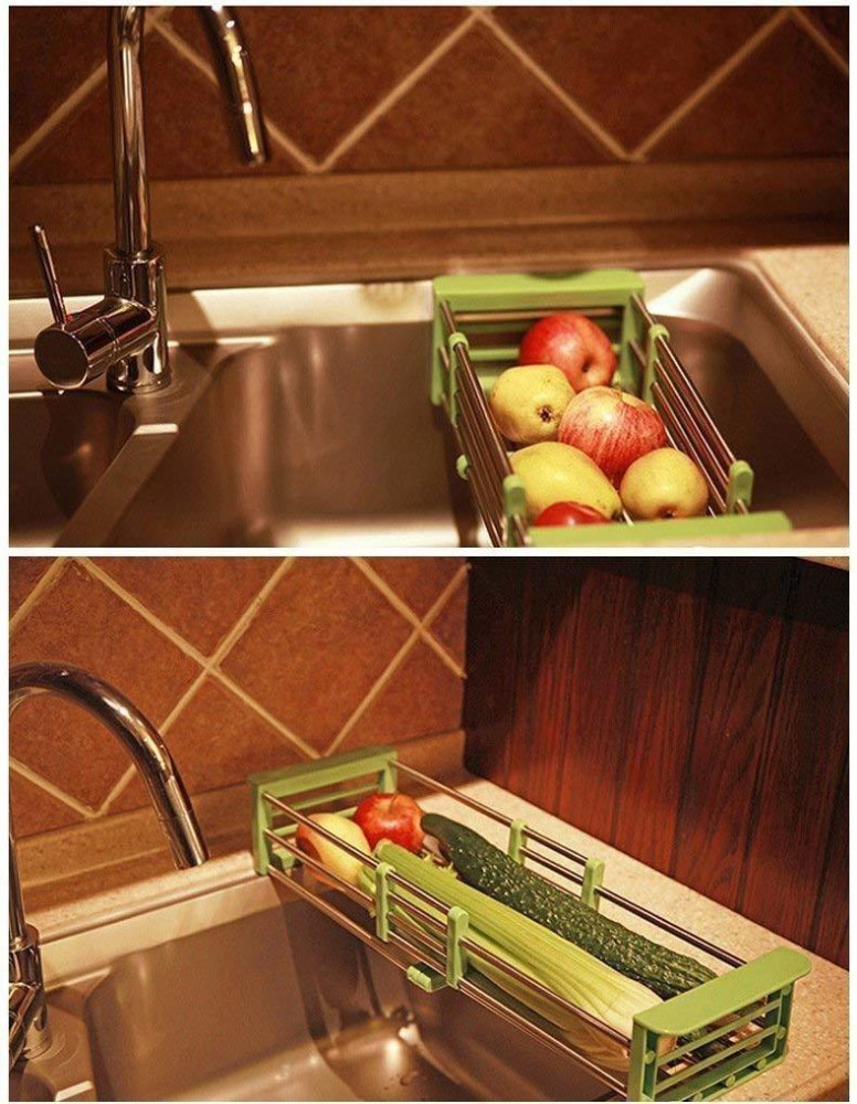 Steel Expandable Kitchen Sink Dish Drainer And Fruits, For Hotel/Restaurant