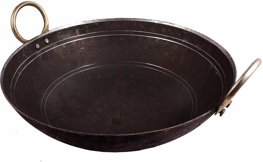 KITCHEN SHOPEE KITCHEN SHOPEE Traditional Iron Fry Kadhai/Pan, Handmade  Loha/Lokhand/Lokhandi Kitchen Kadai Fry Pan for Cooking with Golden Rings,  8