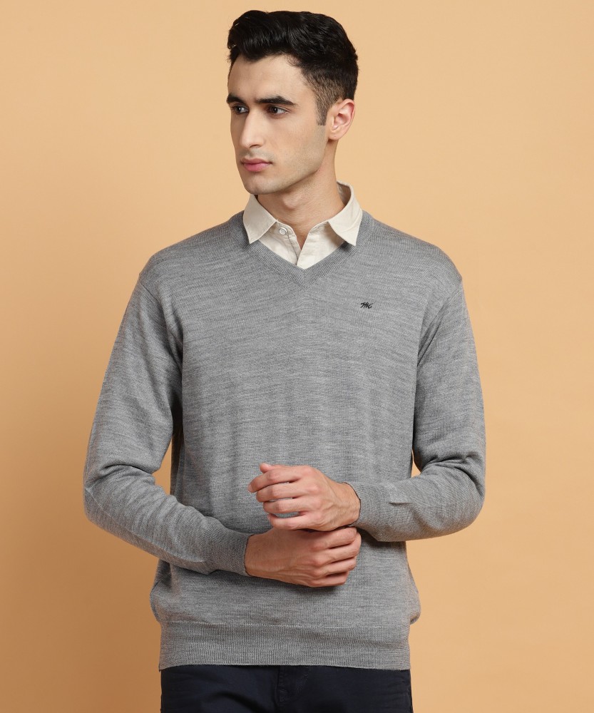 Buy Men Grey Solid V Neck Sleeveless Sweaters/Pullovers Online in India -  Monte Carlo