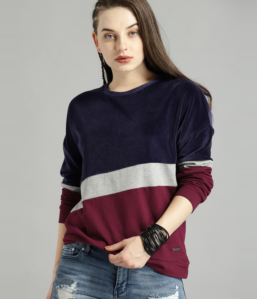 Roadster Full Sleeve Color Block Women Sweatshirt - Buy Roadster Full  Sleeve Color Block Women Sweatshirt Online at Best Prices in India |  Flipkart.com