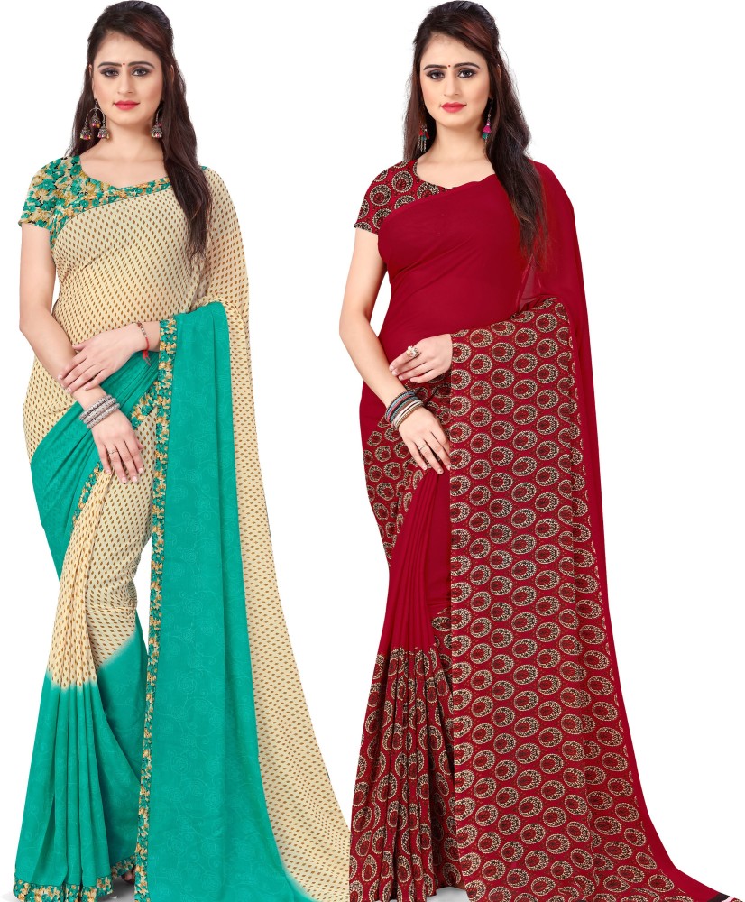 Multicolor faux georgette printed daily wear saree with unstitched blouse
