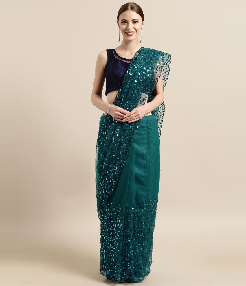 Buy Four Seasons Embellished Bollywood Net Dark Green Sarees