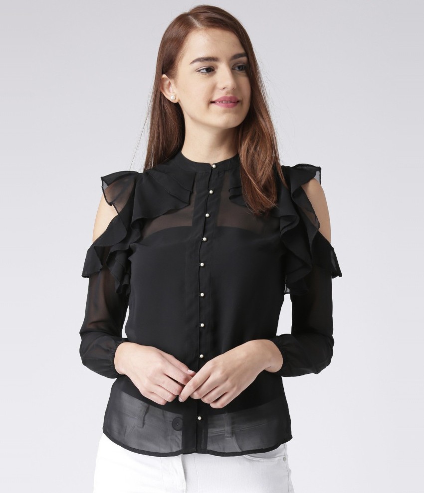 KASSUALLY Women Embellished Casual Black Shirt