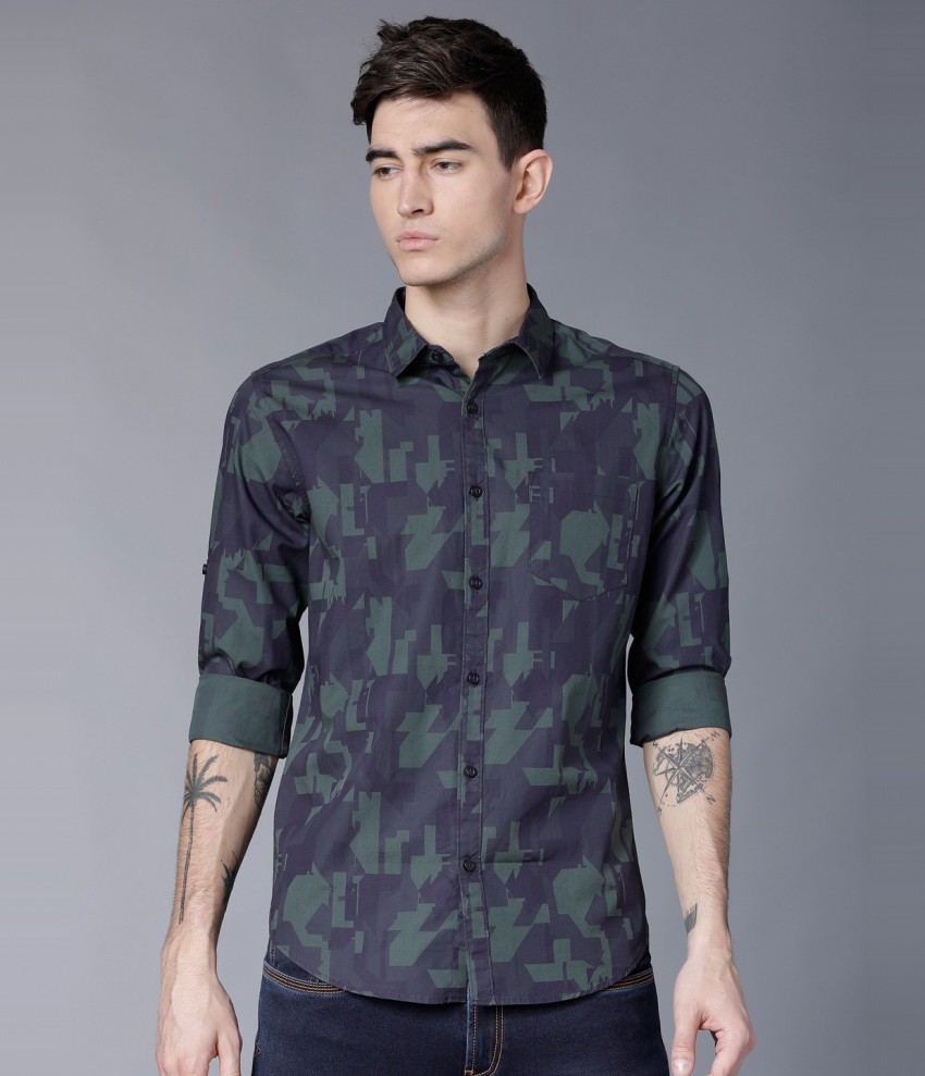 HIGHLANDER Men Green Slim Fit Camouflage Print Casual Shirt