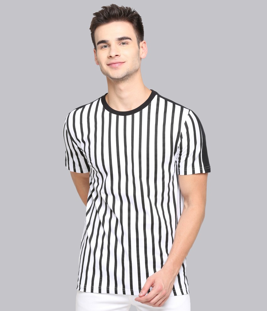 JUST DRESS BETTER Striped Men Round Neck White T Shirt