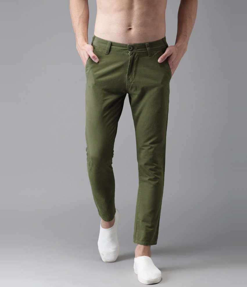 Spykar Olive Green Cotton Slim Fit Regular Length Trousers For Men   vot02bbcg034olivegreen