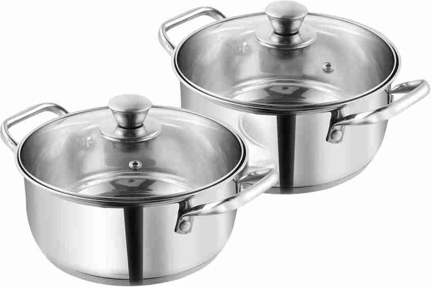 VINOD Stainless Steel Induction Friendly Roma Casserole 2 PCS 14(1.1 LTR)&  16 Cm(1.5ltr) Induction Bottom Cookware Set Price in India - Buy VINOD Stainless  Steel Induction Friendly Roma Casserole 2 PCS 14(1.1