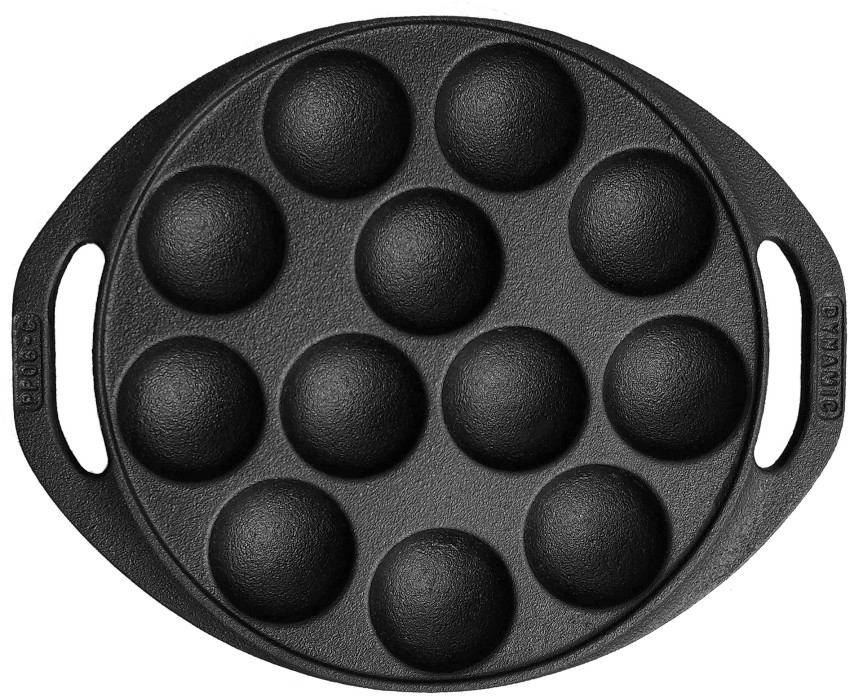 Cast Iron Paniyarakkal With Lid, Paniyaram Pan 12 Pits, Pre-Seasoned –  TRILONIUM