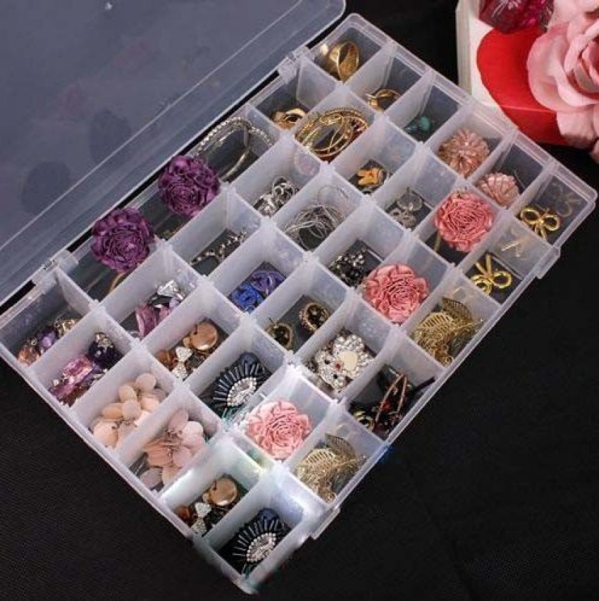 36 Grids Organizer Box with Adjustable Grid Dividers Clear Jewelry Storage  Box