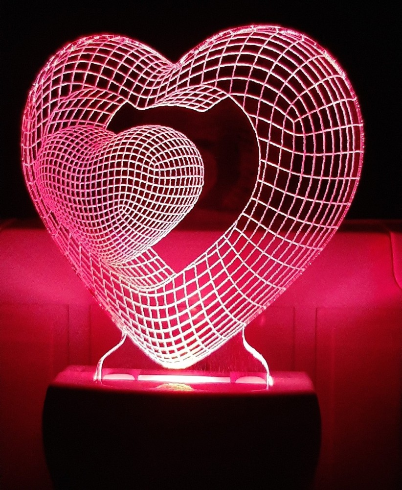 UMIYA ART 3D Illusion Multicolour Double Heart love Night Lamp ...