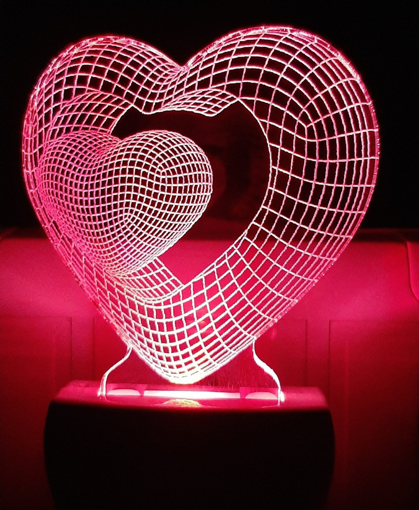 UMIYA ART 3D Illusion Multicolour Double Heart love Night Lamp ...