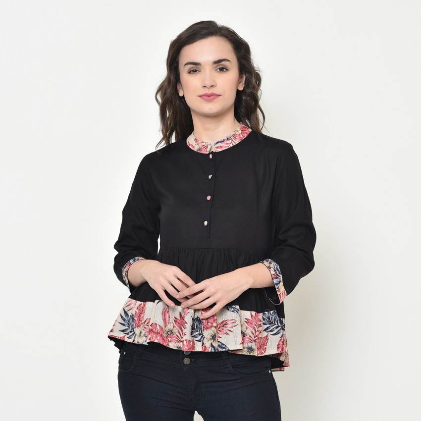 Buy MATWALI Women Bright Blue Casual Floral Printed Top and