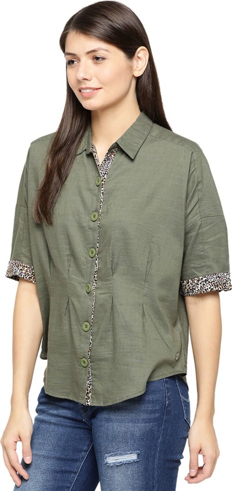 Green denim shirt clearance womens