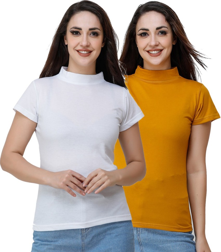 LIME Solid Women Turtle Neck White T-Shirt - Buy LIME Solid Women Turtle  Neck White T-Shirt Online at Best Prices in India