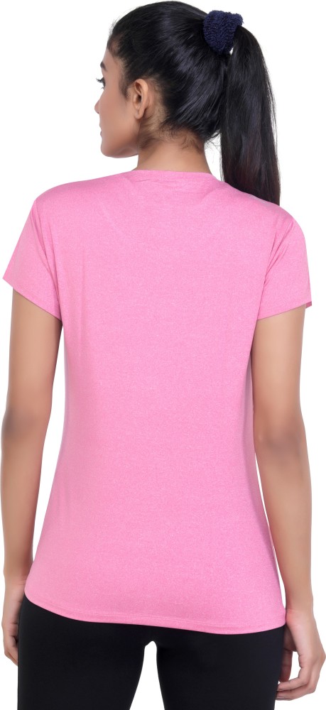 Laasa Sports Self Design Women Round Neck Pink T-Shirt - Buy Laasa Sports  Self Design Women Round Neck Pink T-Shirt Online at Best Prices in India