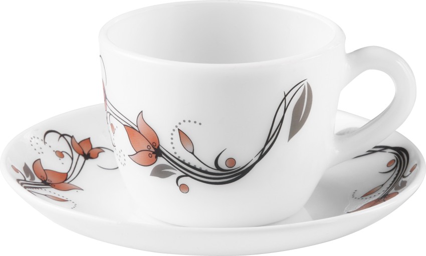 LAOPALA Pack of 12 Opalware SCARLET BLOOM 6 pcs cup & saucer Set {Cup (6 pcs)