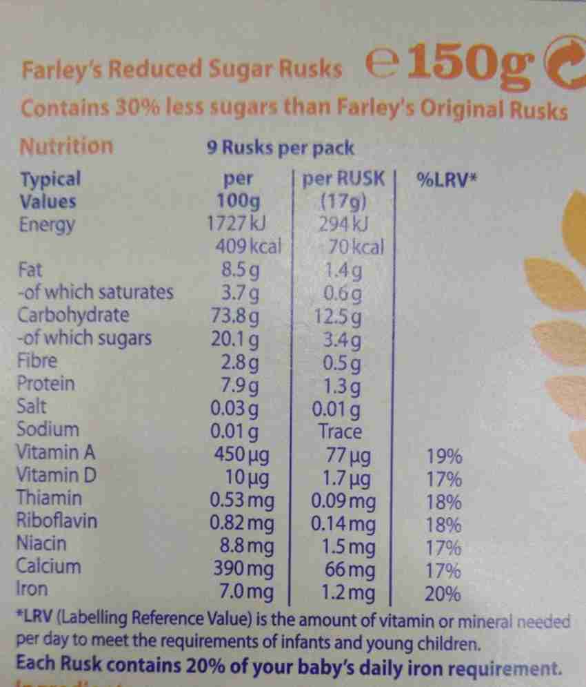 Farley's rusks reduced store sugar