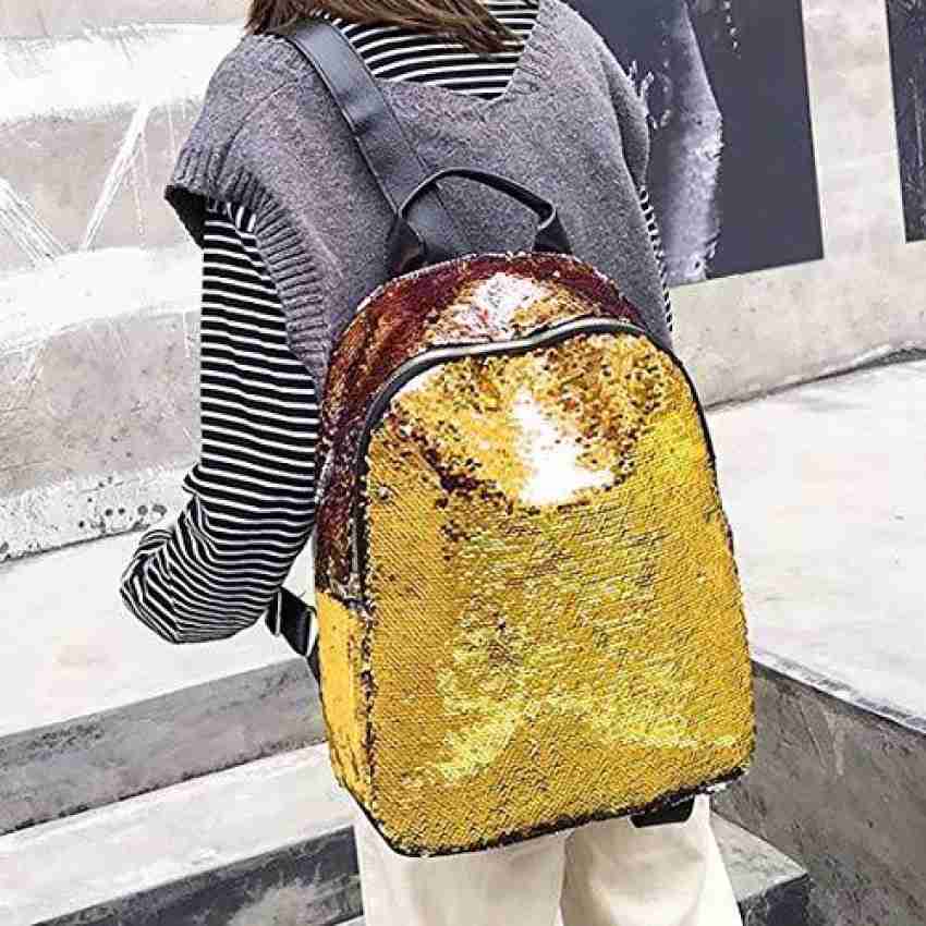 House of Queens Shiny Golden Glitter Magic Sequins Party Shoulder Backpack Travel Daypack Rucksack for Women Kids Girls 14.52 L Backpack Golden Price in India Flipkart