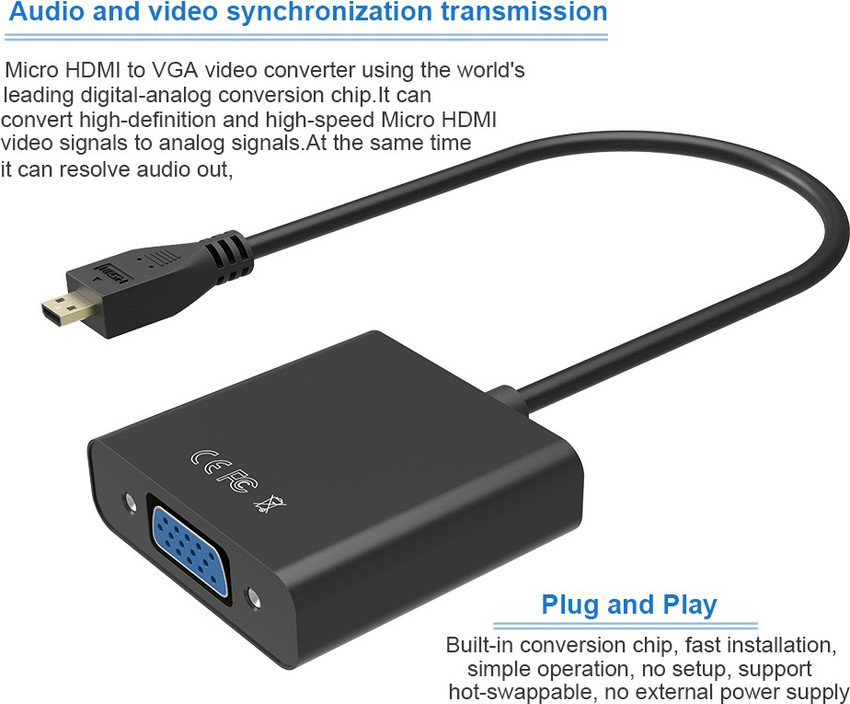 Tobo HDMI Adapter 2 A 0.175 m Micro HDMI to VGA Adapter with 3.5mm