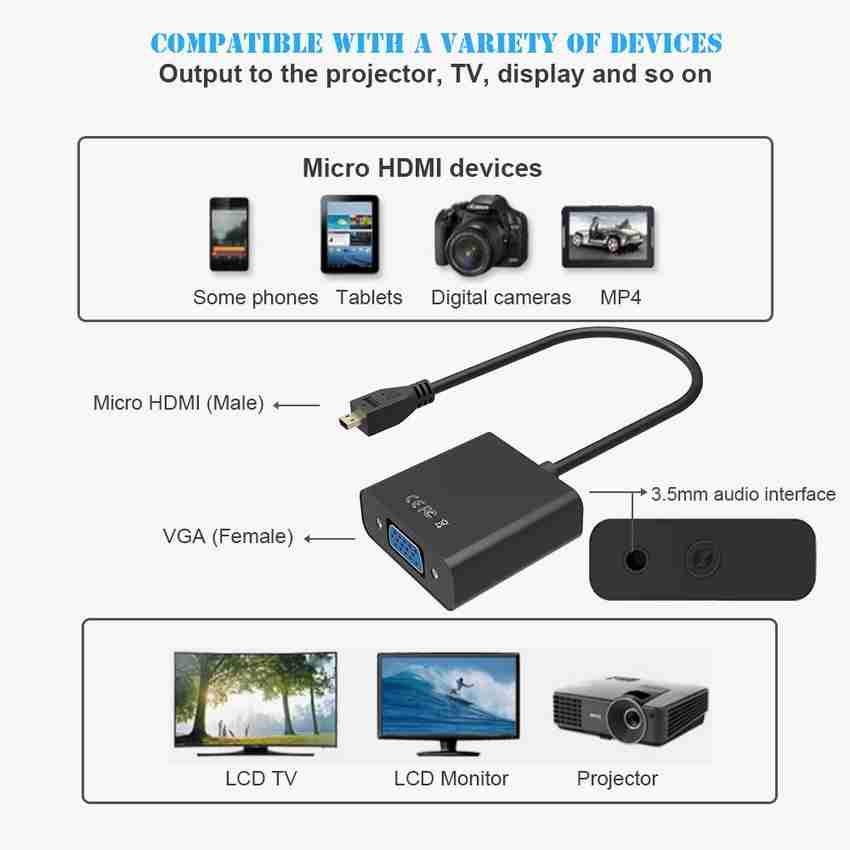 Tobo HDMI Adapter 2 A 0.175 m Micro HDMI to VGA Adapter with 3.5mm
