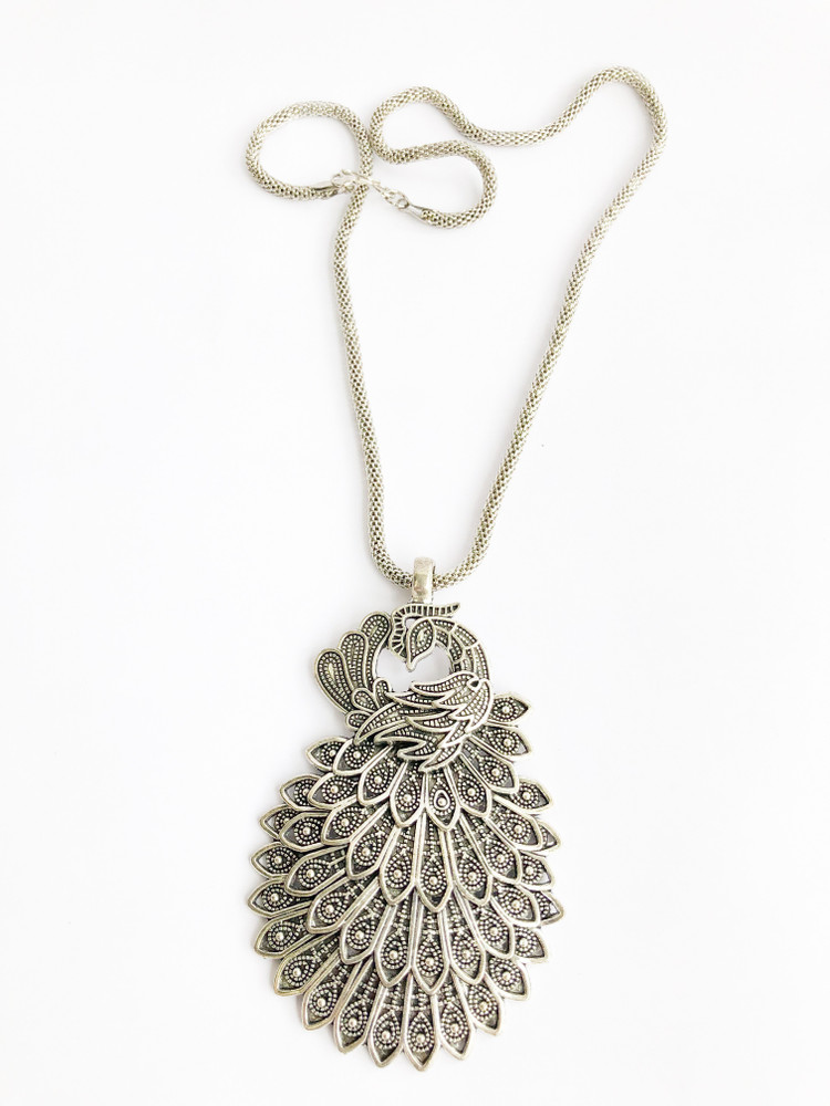 Silver peacock necklace sale