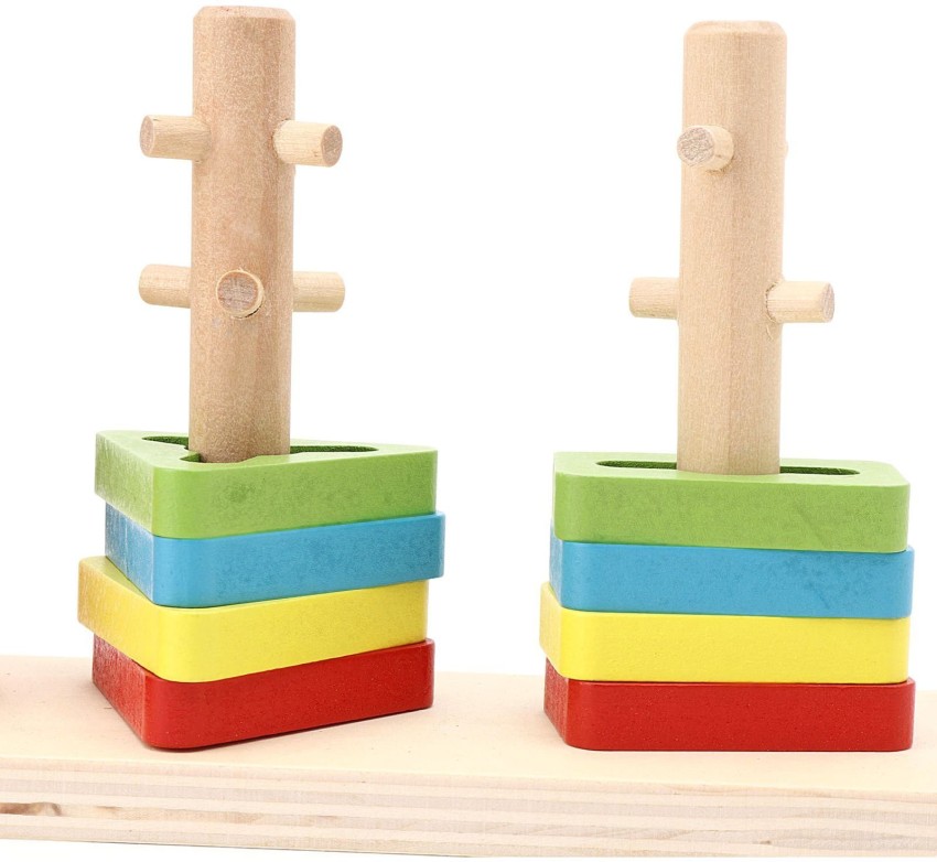 Wooden Rainbow Tower And Wooden Stacking Puzzle, Wooden Geometric Puzzle  and Magnet Fishing Puzzle