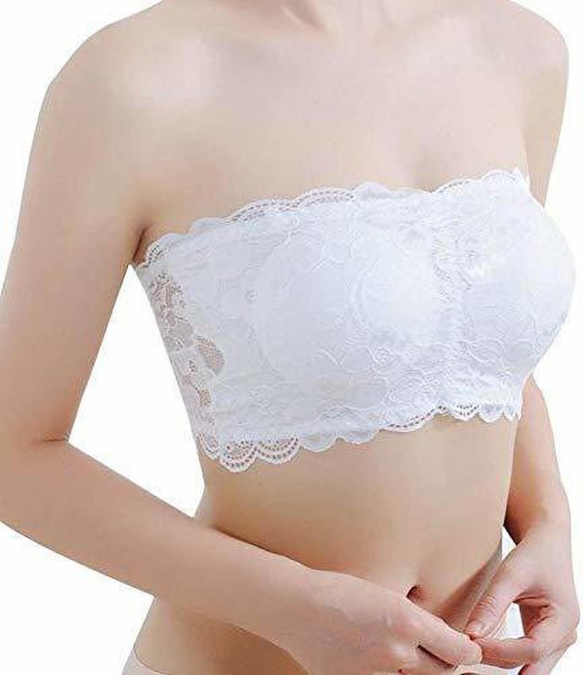 Glamoras Women's Lace Lightly Padded Wire Free Tube Bra Bra