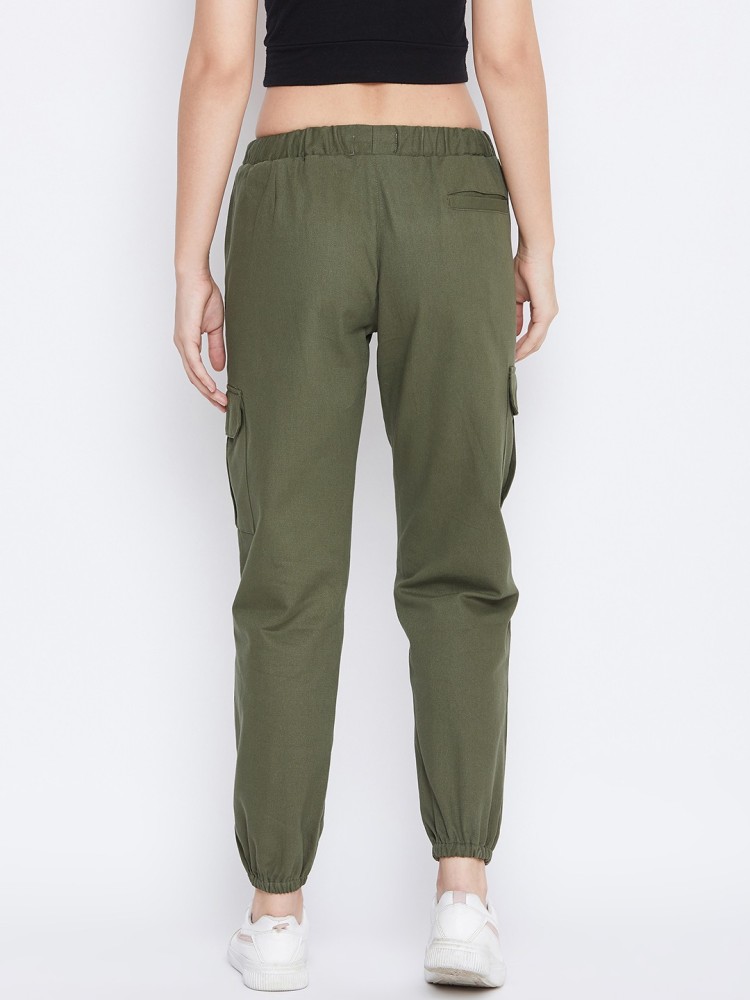 Buy Online Women Chic Sea Green Solid Y2K Cargo Trousers at best price   Plussin