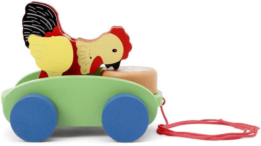 Toyful Wooden Cart with Hen Pulling Toys for Kids Wooden Cart