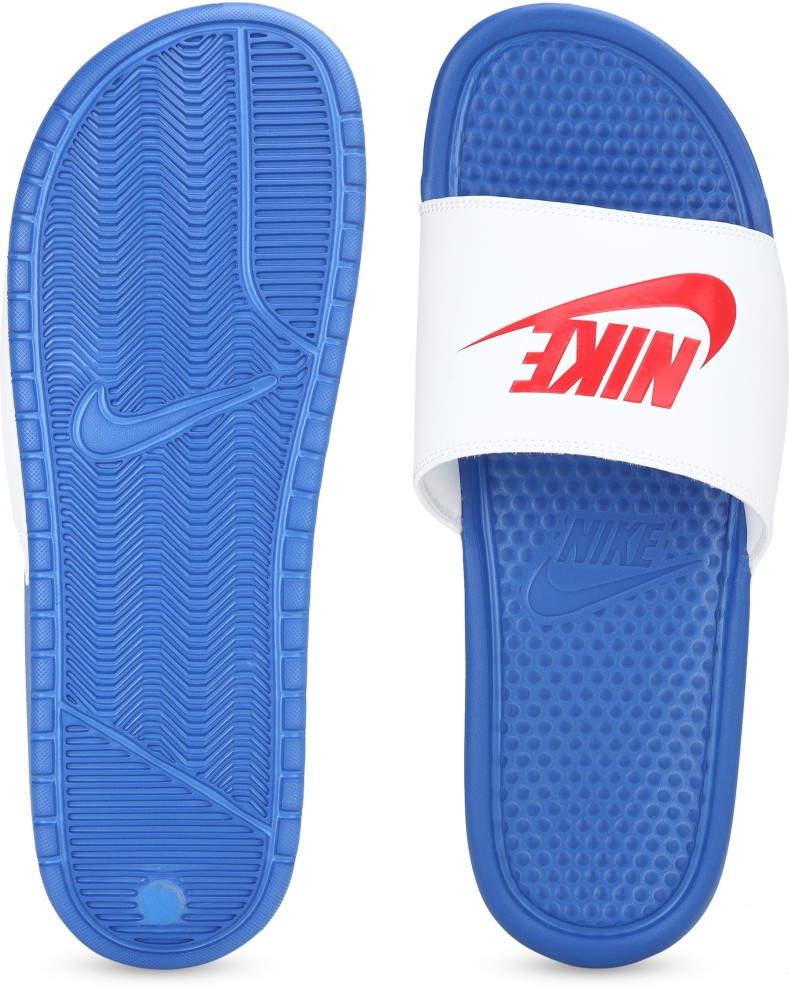 Nike benassi slides 2024 white and blue