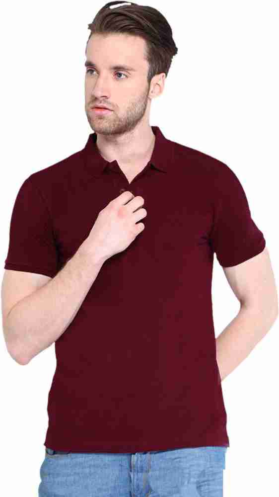 Buy Men Maroon Solid Polo Neck T-shirt Online - 708992