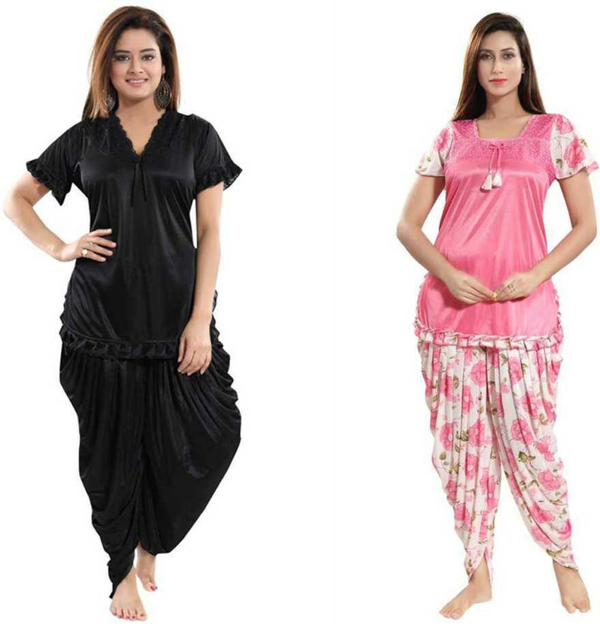 KAVANNG Women Solid Black Pink Night Suit Set Price in India Buy KAVANNG Women Solid Black Pink Night Suit Set at Flipkart Night Suit Set