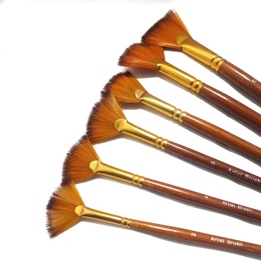 Buy FRKB Fan Golden Synthetic Hair Painting Brush Set of 6 Piece for  Watercolor,Acrylic Painting and for Makeup Online at Best Prices in India -  JioMart.