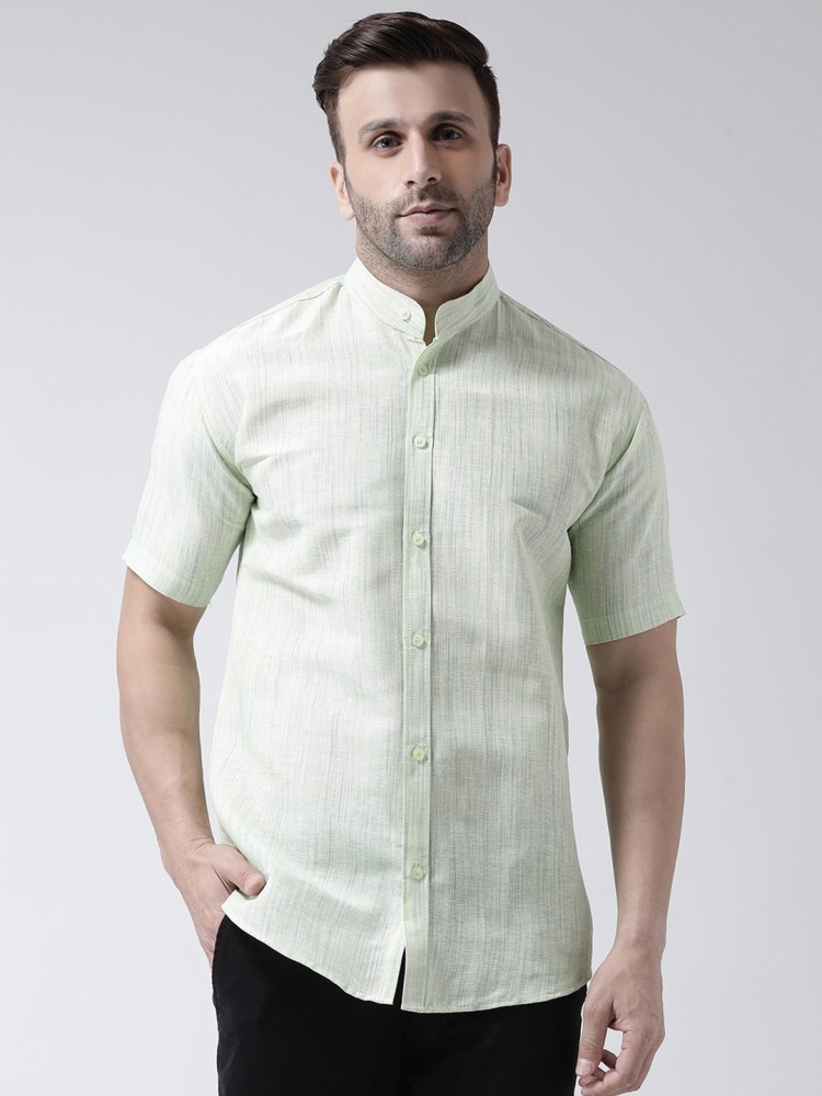 Ketch Men Textured Slim Fit Shirt with Mandarin Collar For Men (Green, S)