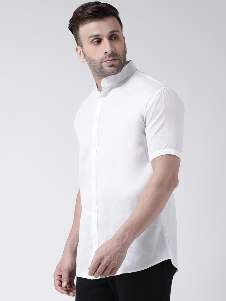 Buy White Mandarin Collar Half Sleeves Regular Fit Shirt for Men