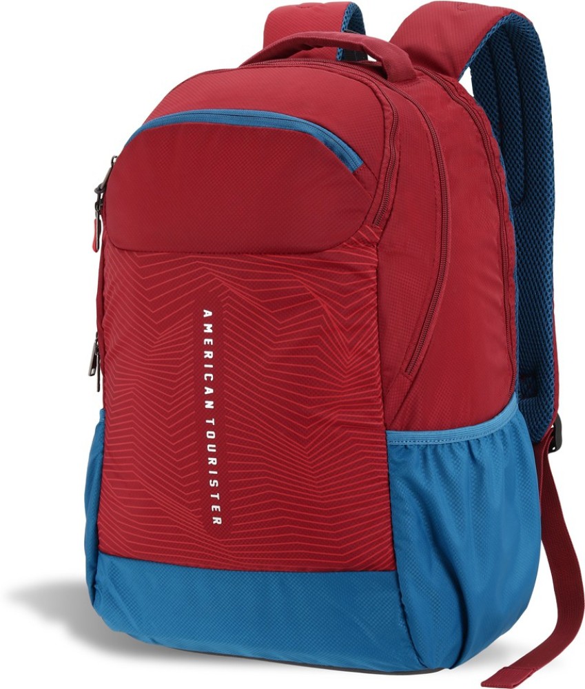 Blue and cheap red backpack