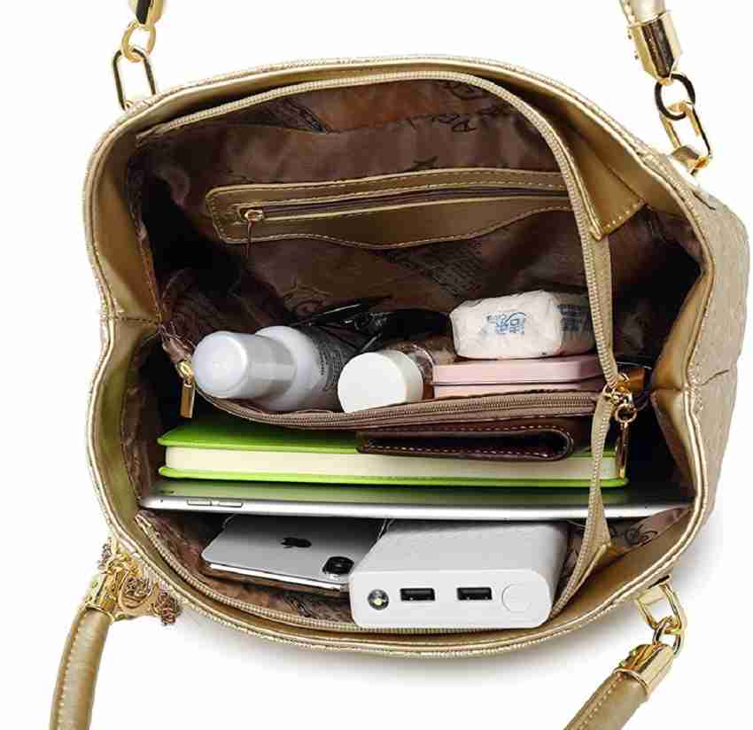 VEZELA Handbags for Women-Combo Pack of 4-Shoulder Bag Crossbody Bag Sling Bag Card Holder-Set of 4 Purse for Women-Golden