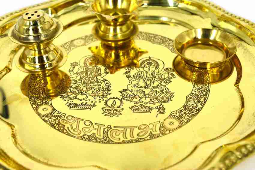  Beautiful Gold Plated Brass Pooja Thali Set for Diwali