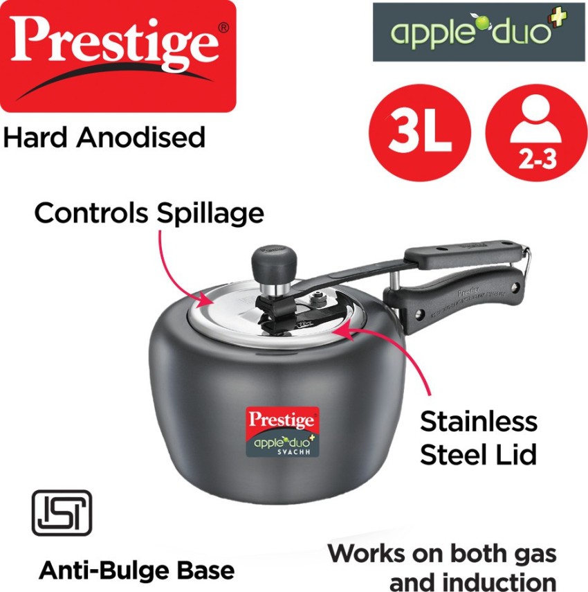 Prestige Svachh Apple Duo 3 L Inner Lid Induction Bottom Pressure Cooker