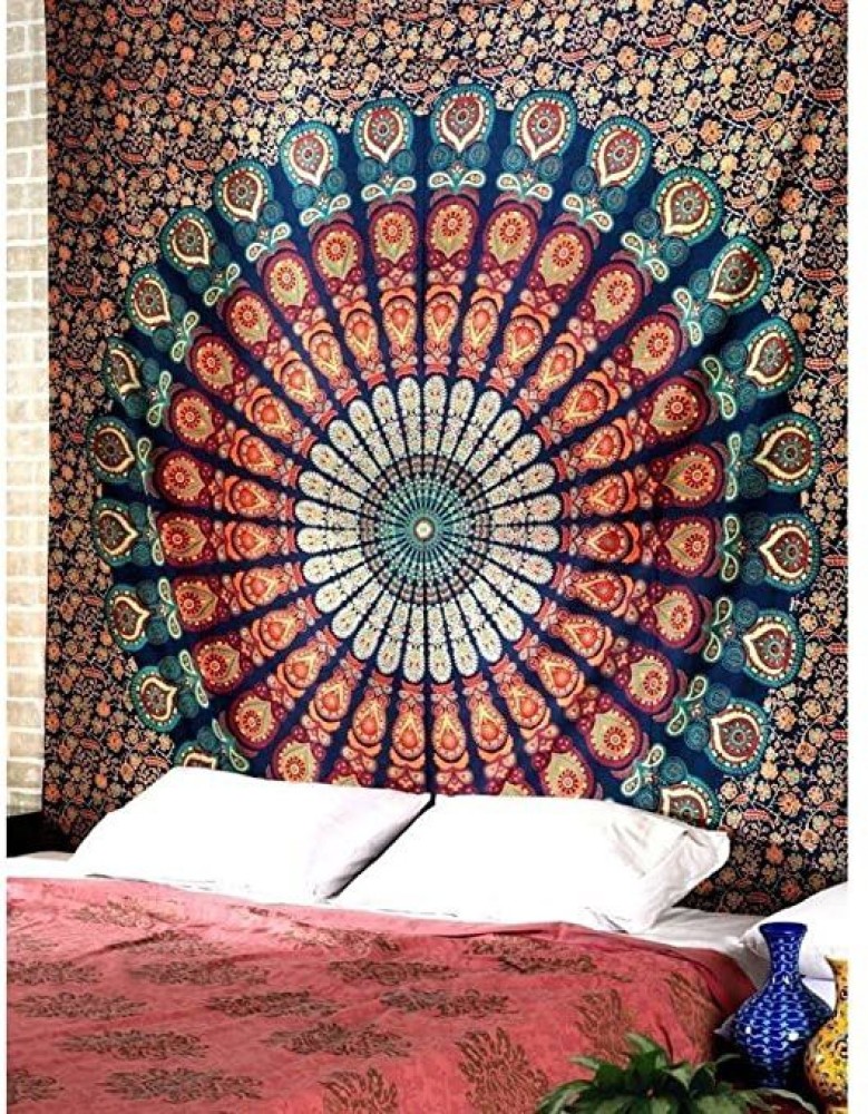 Art World Blue Twin Mandala Tapestry Wall Hanging Indian Cotton