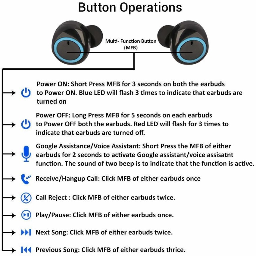 Touch two a1 online earbuds instructions